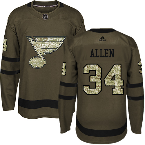 Adidas Blues #34 Jake Allen Green Salute to Service Stitched NHL Jersey